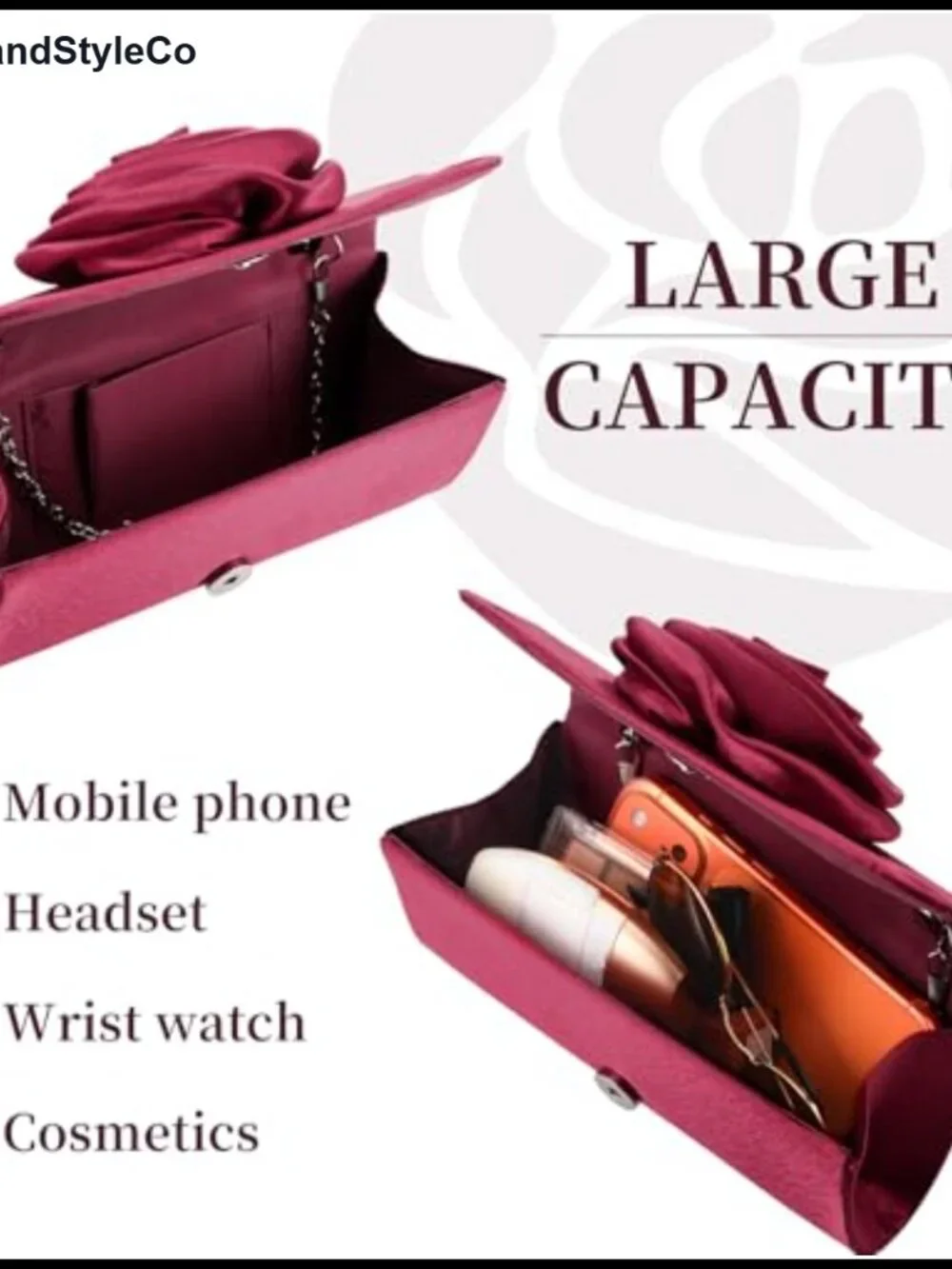 Satin Floral Evening Clutch with Detachable Chain Strap